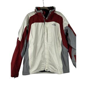The North Face Mens  XL HyVent 2 in 1 Red White Zip-Up Hooded Insulated Jacket